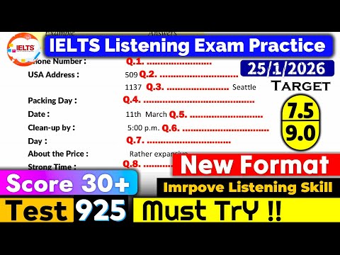 IELTS Listening Practice Test 2026 with Answers | Recent Exam - 25.01.2026