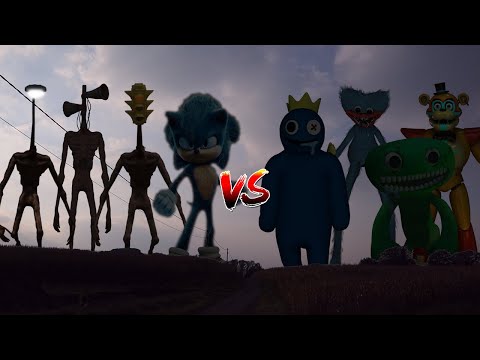 Siren Head, Traffic Light Head & Sonic VS Huggy Wuggy, Blue Rainbow Friends, Glamrock Freddy & Jumbo