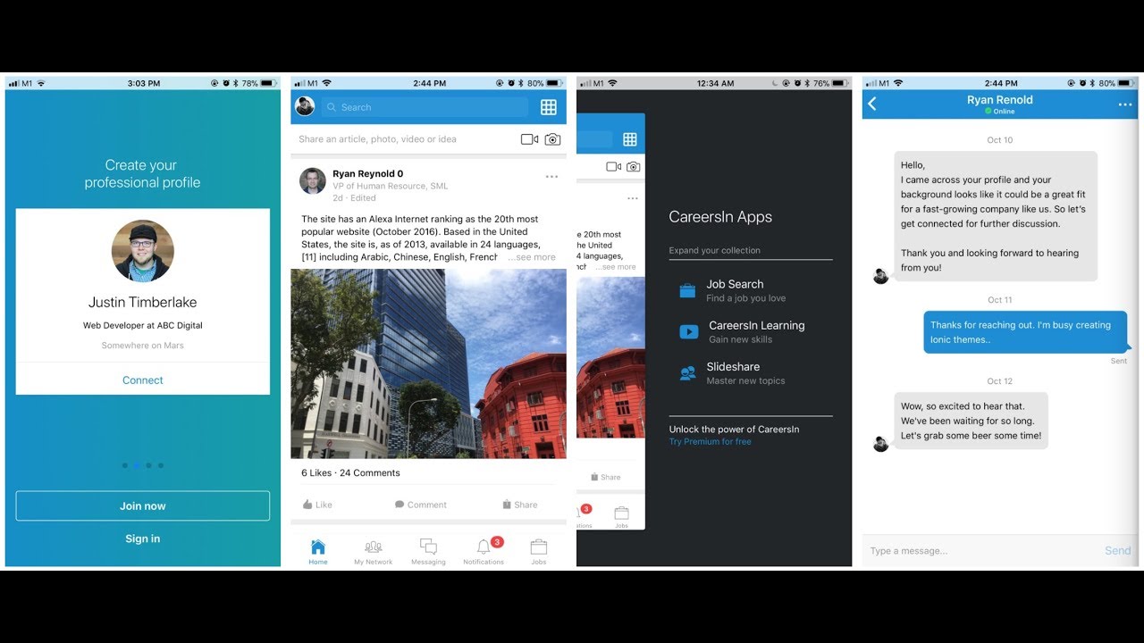 LinkedIn 2 template (Ionic 3)