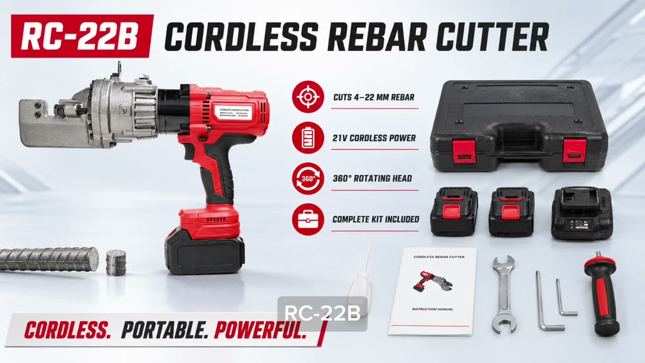 RC-22B electro-hydraulic rebar cutter cutting rebar video