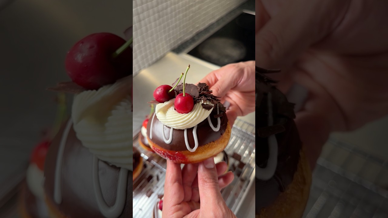 ASMR Black Forest donut #donut #cherries #blackforest