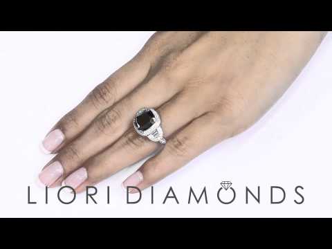 BDR-038 - 6.08 Carat Cushion Cut Natural Black Diamond Engagement Ring 14k Vintage Style