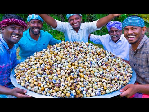 , title : '5000 TINY EGGS | 5k Quail Eggs Cooking in Village | Spicy Recipe With Traditional Hand Ground Masala'