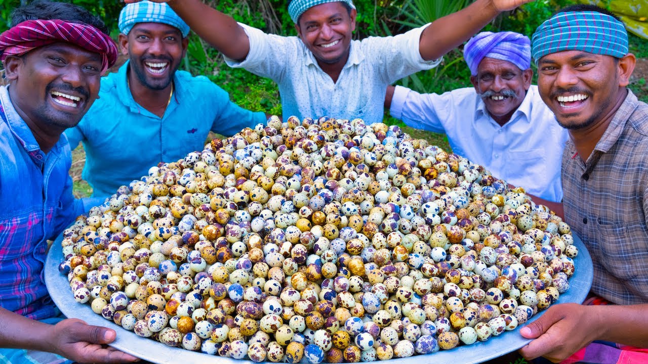 5000 TINY EGGS | 5k Quail Eggs Cooking in Village | Spicy Recipe With Traditional Hand Ground Masala