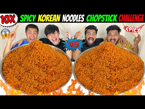 10X SPICY KOREAN NOODLES CHALLENGE with CHOPSTICKS😱 INDIA Vs JAPAN EATING COMPETITION🔥 (Ep-689)