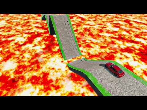 Impossible Wave Bridge Crossing Cars vs Lava Crosses Road - BeamNG drive