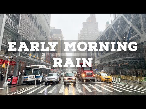 Walking In The Rain In New York City Early Morning - West 54th Street to Madison Square Garden