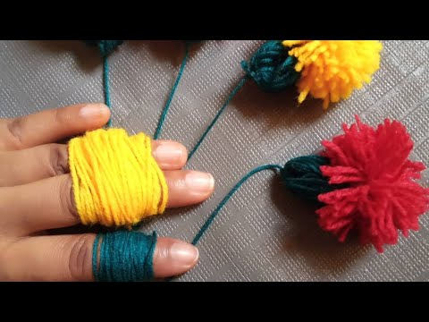 Amazing pom pom Flower Craft Ideas with Fingers - Easy Woolen Flower making