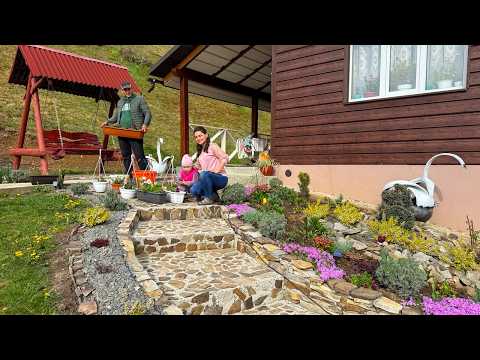 Young Family Building a River Bridge in the Carpathian Mountains 🌉🏡