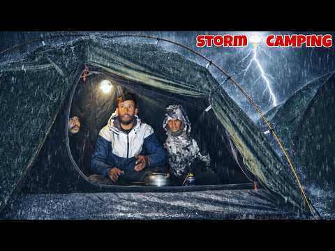 Winter Camping In Heavy Rain & Thunderstorm ⛈️ | Stuck In Heavy Rain In Forest | Winter Rain Camping