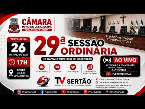 🔴 AO VIVO | 29ª SESSÃO ORDINÁRIA DA CÂMARA DE CAJAZEIRAS TEM DEBATES E VOTAÇÕES IMPORTANTES