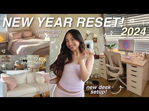 NEW YEAR RESET FOR 2024! ✨ deep cleaning my apartment, new desk, new room, organizing, etc!