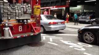 FDNY ENGINE 8 & FDNY LADDER 2 RESPONDING FROM FIREHOUSE AT E. 51ST ST. ON EAST SIDE OF MANHATTAN.