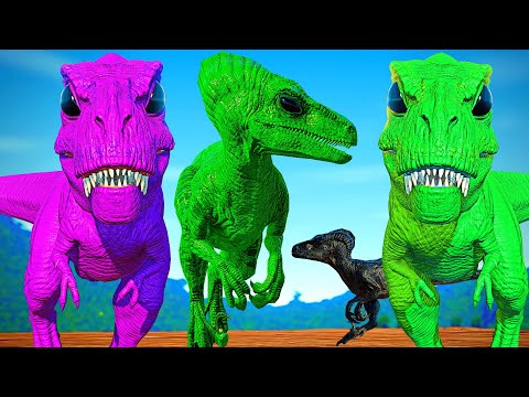 Green Alien Tyrannosaurus Rex Vs Carnotaurus Vs Velociraptor Jurassic World Evolution Dinosaur Fight
