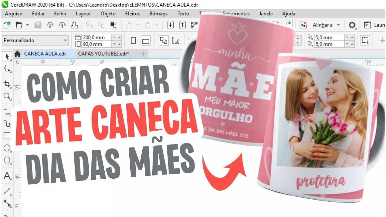 COMO CRIAR ARTE CANECA DIA DAS MÃES COREL DRAW