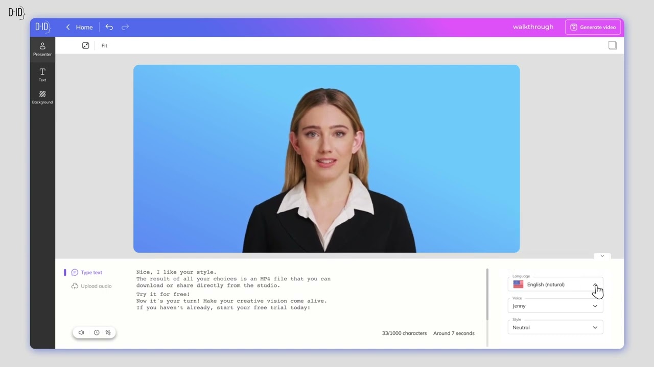Creative Reality studio walkthrough tutorial - D-ID AI Video Generator: d-id.com