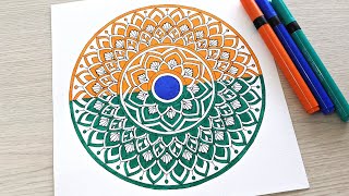 How to draw easy Tricolour Mandala 🇮🇳 Independence Day Special art 🇮🇳 step by step tutorial