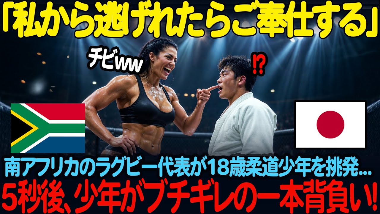 「私から逃げられたら、今夜は一晩中ご奉仕してあげる」 南アフリカのラグビー女子代表が、日本の18歳の小柄な柔道少年に強引に組み付く。しかし5秒後、大男も震える衝撃が女王を襲う！【海外の反応】
