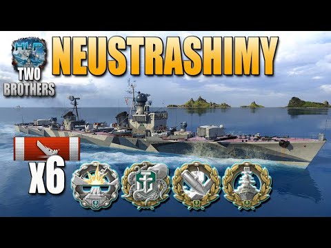 Destroyer Neustrashimy on map Two Brothers, 195k damage - World of Warships