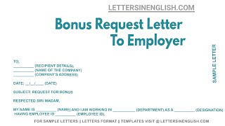 Bonus Request Letter To Employer - Request Letter to the Boss for Bonus