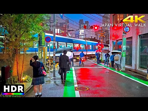 Japan - Tokyo Rainy Night Walk, Yotsuya to Yoyogi • 4K HDR