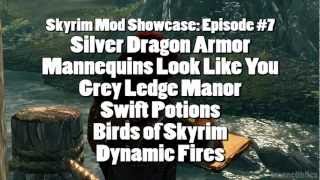 Skyrim Mod Showcase: #7 - Silver Dragon Armor, MLLY, Grey Lodge, SwiftPotion, Birds, Dynamic Fire