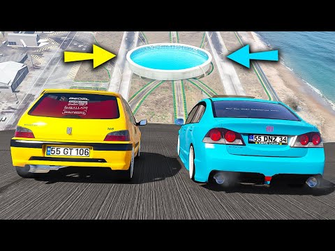 Süper Hızlı Sevilen Arabalar İkili Parkurda Hem Uçma Hem Havuz - GTA 5