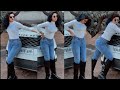 Slaying In Style Avneet Kaur Bold Denim And White T Shirt Look With Black Boots Avneetkaur