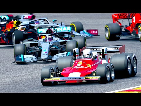 Ferrari F1 8 Wheels 1976 vs F1 2020 Cars at Spa