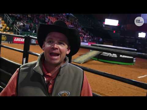 Inside the shark cage at a professional bull riding event