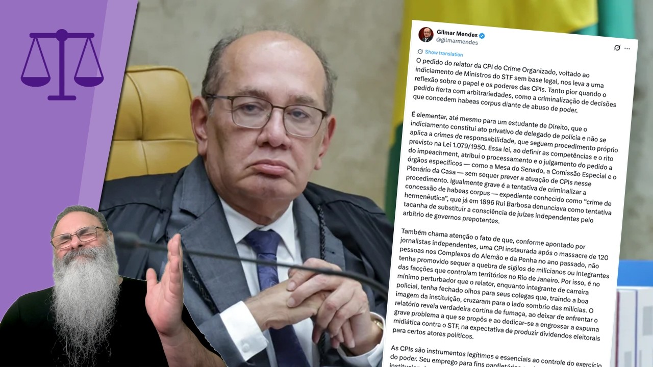 GILMAR MENDES ficou MACHUCADO por DENTRO e ESCREVEU TEXTÃO reclamando do INDICIAMENTO pela CPI