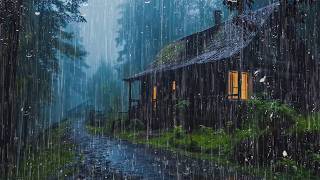 Rain Sounds for Better Sleep – Intense Rain & Thunder on Thatched Roof in Dark Woods