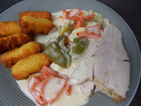 Saftiger Putenbrust - Braten, mit Paprika - Sahne Soße!  Ganz einfach und schnell gemacht