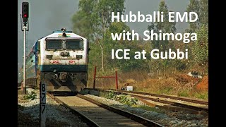 preview picture of video 'Hubli EMD smoking and crazily accelerating with Talguppa - Bangalore Intercity at Gubbi #EMD #trains'
