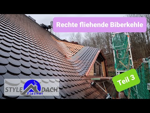 Rechte fliehende Biberschwanzkehle an Trapezgaube - Teil 3 - Biberschwanzdach in Leisnig