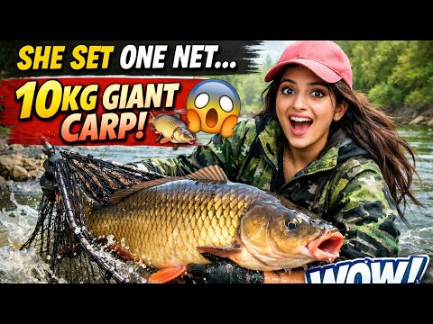 She Set One Net… Caught 10KG of Giant Carp in the River! 😱🐟#viralvideo 