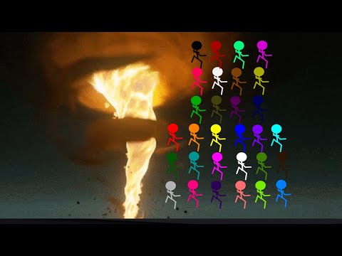 Escape From Fire Tornado #2 -  Stickman Survival Color Race - Algodoo Stickman Survival Challenge