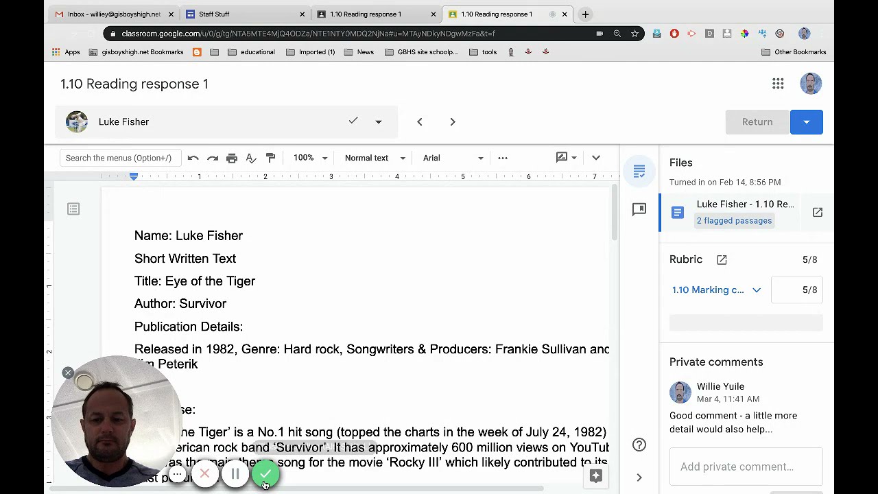 Google classroom: plagiarism/authenticity checker