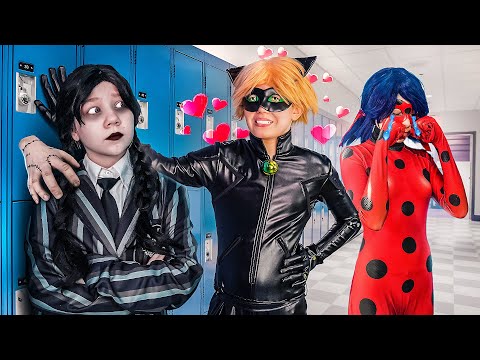 Wednesday Addams stole Ladybug's boyfriend! Wednesday and Cat Noir are now a couple!