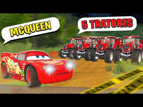 5 CRAZY TRACTOR DRIVERS VS 1 MCQUEEN!!! IN THE BRAZILIAN SIMULATOR