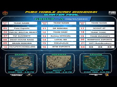 🔴PUBG MOBILE  SCRIM  SHOWDOWN,S-1/GROUP-A/ Quarter Final🔴