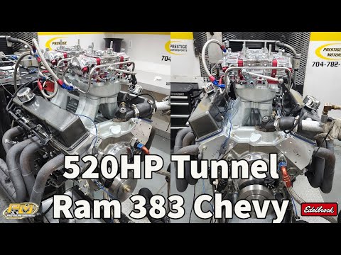 520HP Tunnel Ram 383ci Small Block Chevy Engine on the Dyno at Prestige Motorsports