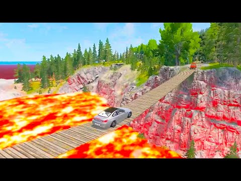 Cars vs Suspension Bridge on Lava River😱- BeamNG.Drive #60 |  BeamNG LIVESHOW