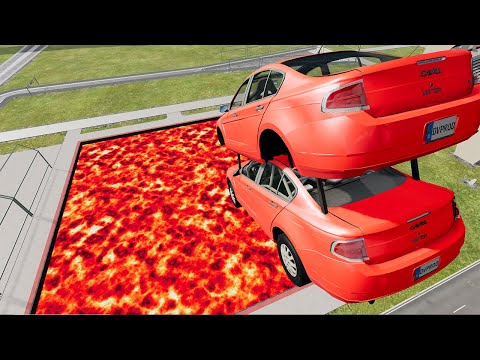 Cars vs Lava Pools Monster Truck, School Bus, Tank #30 – BeamNG.Drive