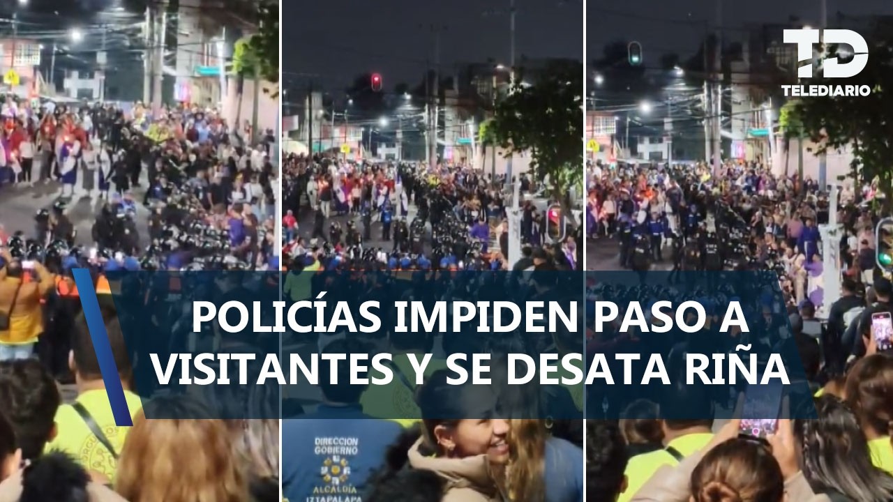 Captan riña entre visitantes y policías en Cerro de la Estrella previo al Viacrucis en Iztapalapa