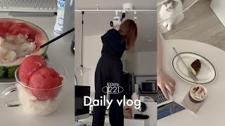 【VLOG】作って食べて作業する日常👩🏻‍🍳｜MacBook💻開封｜スイカのファチェ🍉｜天井プロジェクター📽️｜東京賃貸暮らし｜ロフト付き1R