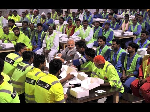PM Modi visits the Indian Worker's Camp in Doha, Qatar