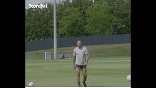 Belgium assistant coach Thierry Henry shows off his free-kick technique in training