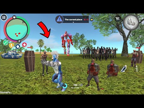 Rope Hero Vice Town - (Rope Hero with Steel Hand hold tight from zombie) Three Wood Box Destroy - HD