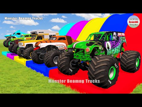 Triple Flatbed Trailer Monster Trucks Transport with Slide Color - BeamNG.drive 451